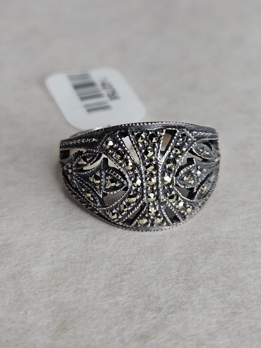 Judith Jack 925 Sterling Silver Wide Band Dome Marcasite Ring Size 8.75